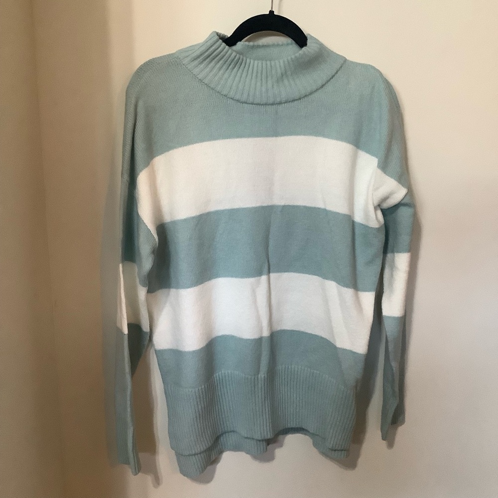 OLSEN: Aqua & White Striped Sweater. (NWT)